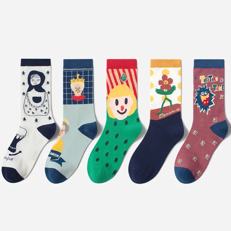 

WIIPU Cute funny cartoon socks for girls happy flower queen grimace pattern doodle stockings winter hipster dancing socks