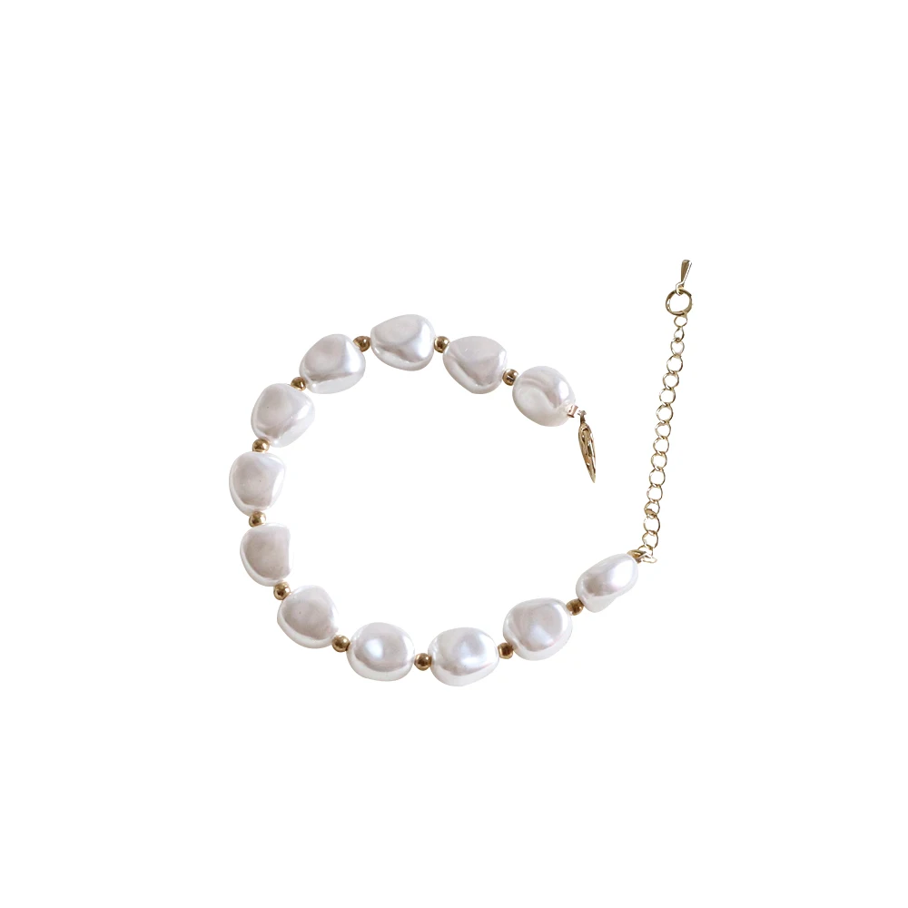

JUHU Man-Made Pearl Acrylic Bracelet For Women Simple Wedding Jewelry, Gold