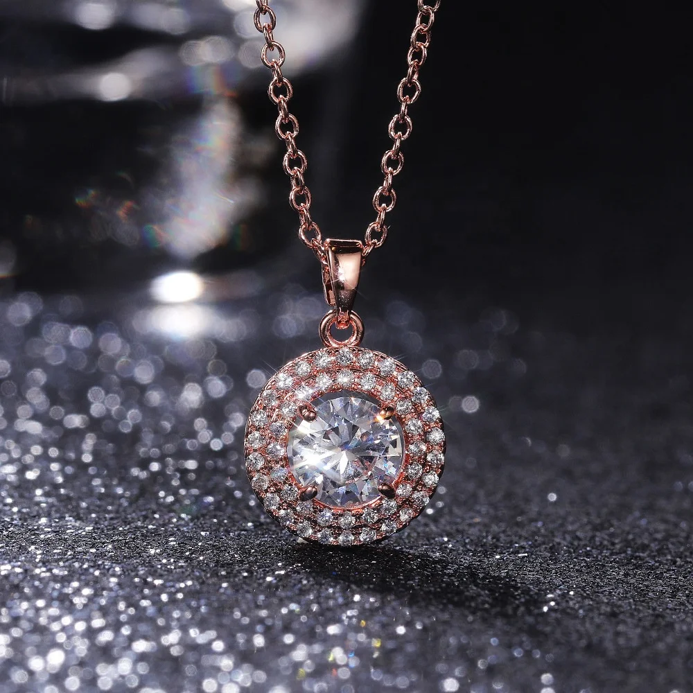 

Fashion Contracted Design Bridal Wedding Necklaces Simple Round Pendant Rose Gold Color Elegant Daily Wear Accessories, Picture shows