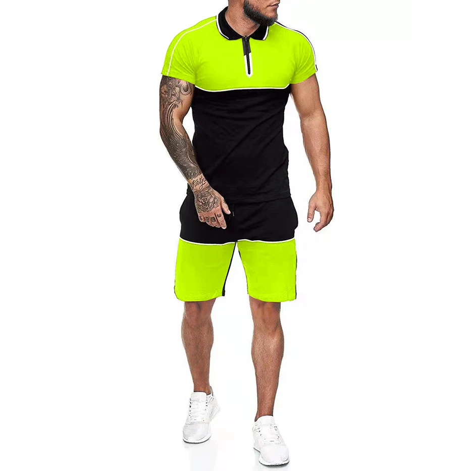 

Men summer set 2021 casual color matching short sleeve suit mens sweat suits tracksuit, Pic
