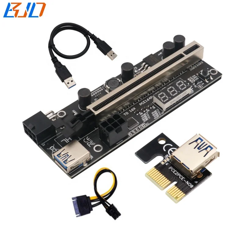 

PCI-E Riser for Bitcoin Litecoin ETH PCIe 6PIN 16x to 1x GPU Riser Adapter Card with Temperature Sensor for Graphics Card Miner