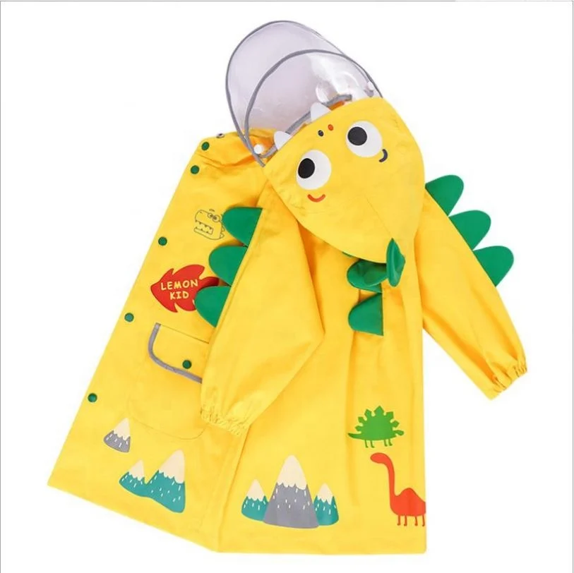 

Pu Vogue Botton Raincoat Children Protective Funny Dinosaur Print Waterproof Cute Raincoats, Yellow/pink