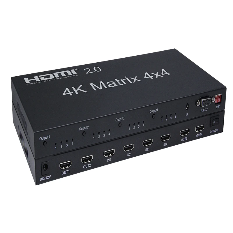 

HDMI-compatible Matrix Switch 4x4, 4K HDMI Matrix Switcher Splitter 4 In 4 Out Box with EDID Extractor and IR Remote Control HDM, Black