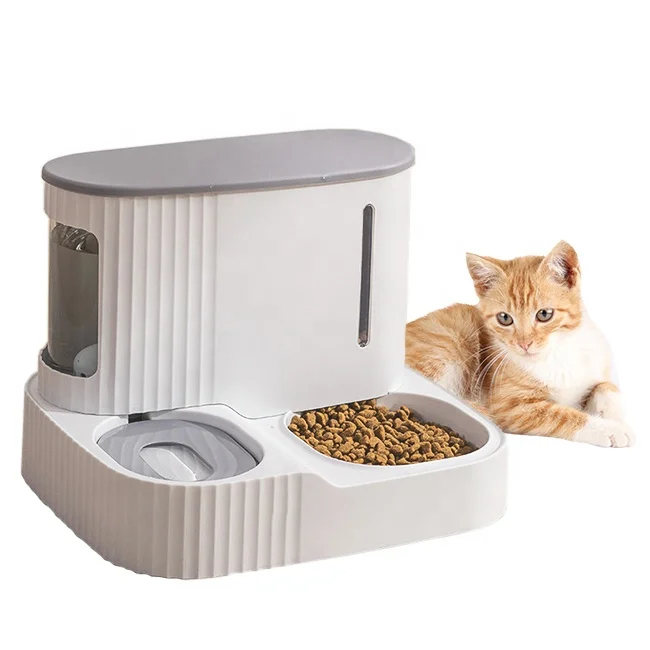 

2 In 1 Automatic Pet Food Water Dispenser Dog Feeder Set 3L Plastic Covered Pet Food Bowl Double And Water Feeder, Pink, grey, green