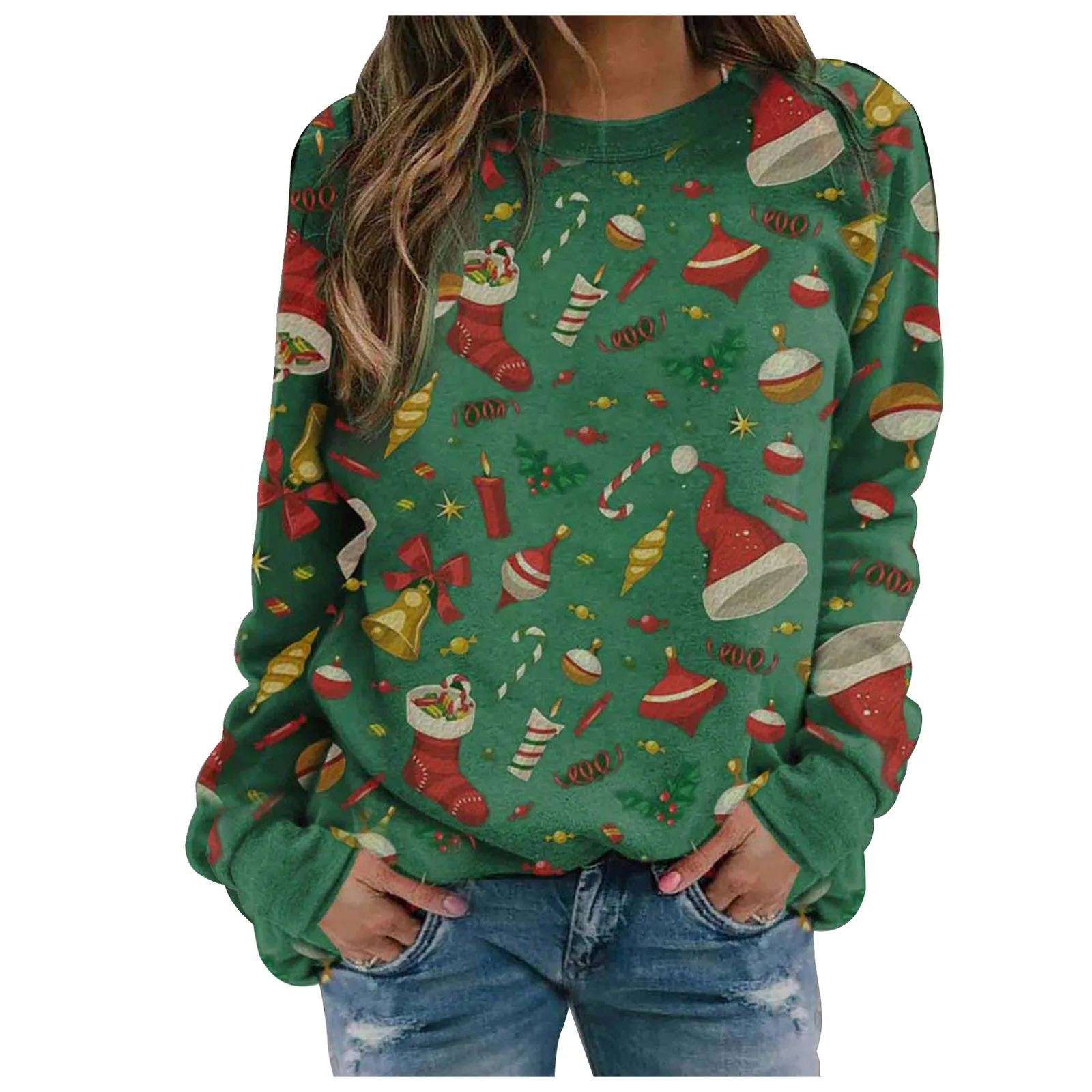 

2020 New Arrival long sleeve crew neck christmas print pullover sweater for women
