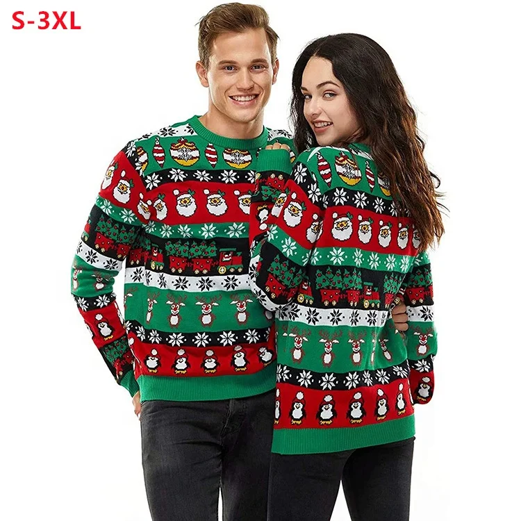 

2021 hot sale festive women's couples xmas sweater pattern o-neck knitted loose unisex pullovers sweaters christmas for women, Customized color