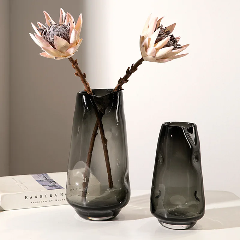 Light Luxury Coastal Design Glass Vase Creative Folds Convex Craftsmanship Dining Table Flower Arranger Decorative Home