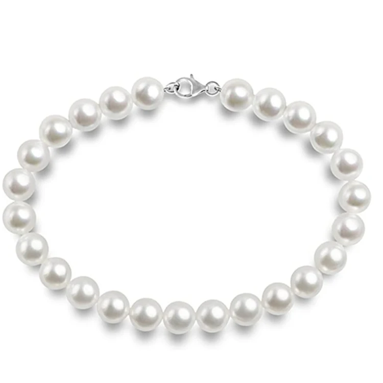 

White Simulated Shell Pearl Necklace Choker Necklace, Silver