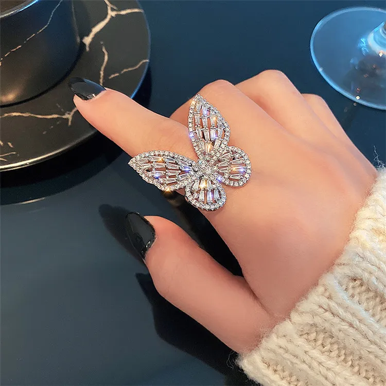 

Ins New Zircon Butterfly Open Ring Fashion Design Index Finger Ring For Women, Picture shows