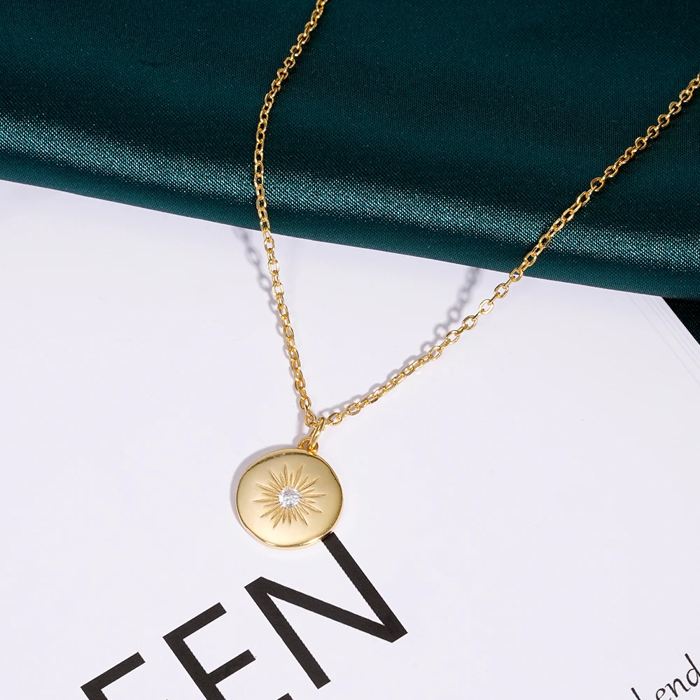 

Popular 925 Sterling Silver 18k Gold Plated Jewelry Sunburst Necklace For Women