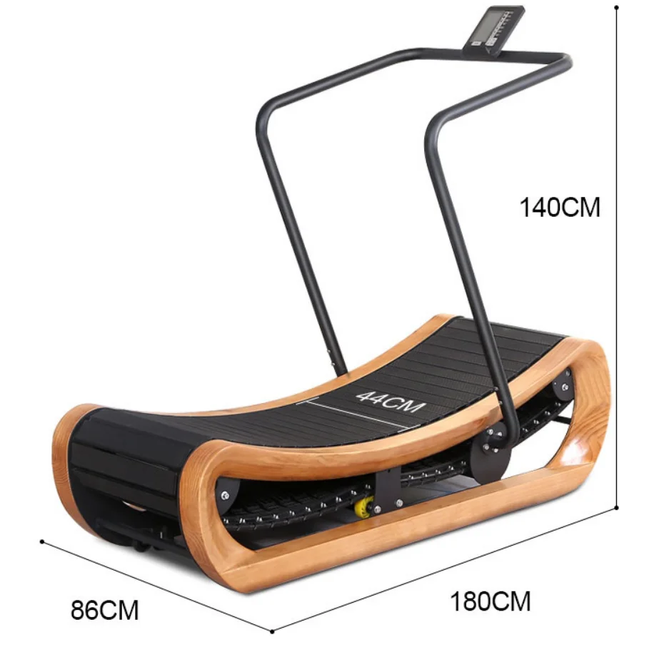 

new design cheap Treadmill Home arc knee protection silent gym unplugged solid no electric manual wood unpowered treadmill, Black