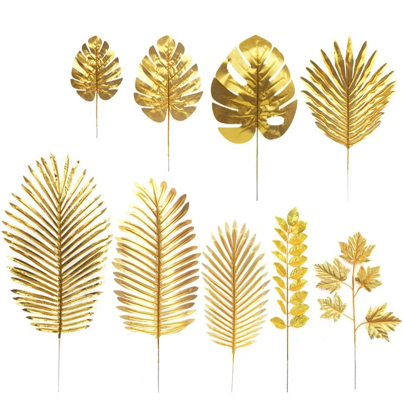 

M137 Wedding Wall Decor Gold Plated Decor Leaves Edible Palm Leaves Faux Plants Silk Artificial Gold Leaves For Home Decoration