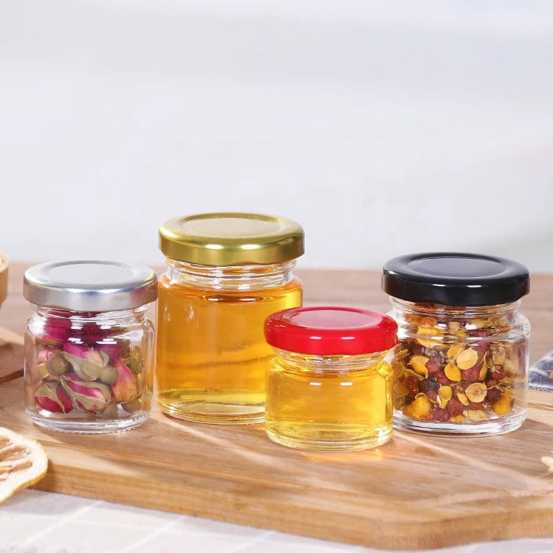 

mini 30ml 60ml 80ml glass jar clear round with screw top lid wholesale glass jam honey jars