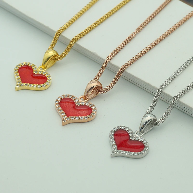 

PI8-002 zircon stones setting silver mixed charms designer red enamel heart enamel charm