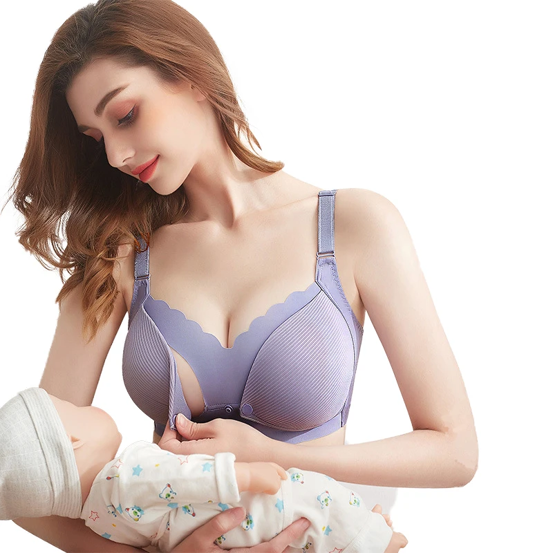 

Front Button Hot Sale Cotton Lightweight Comfortable lace big Size breastfeeding summer maternity nursing bras, Morandi