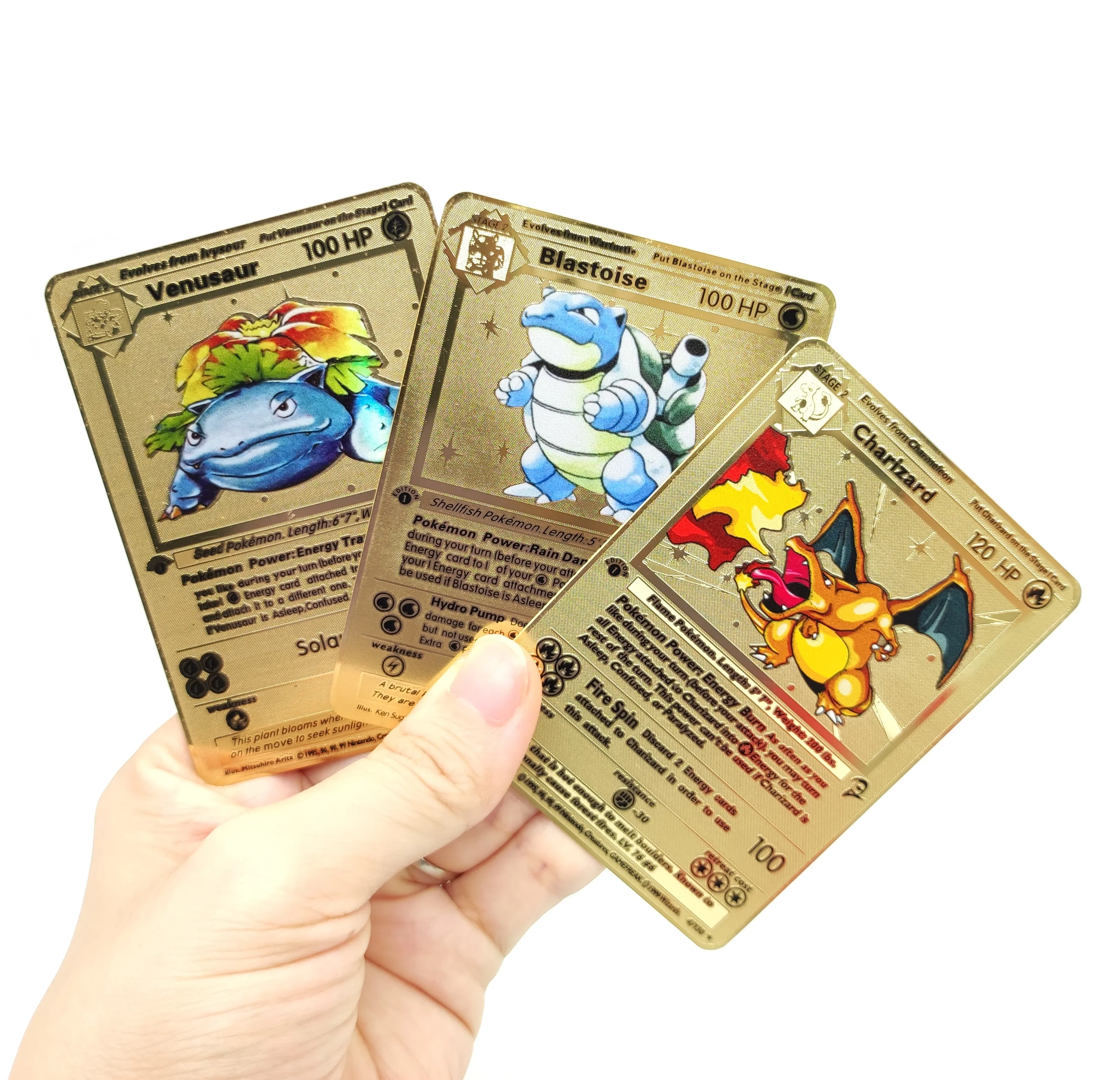 

Charizard,Blastoise,Venusaur Gold Metal Pokemon Cards 1st First Edition New Trading Cards Game