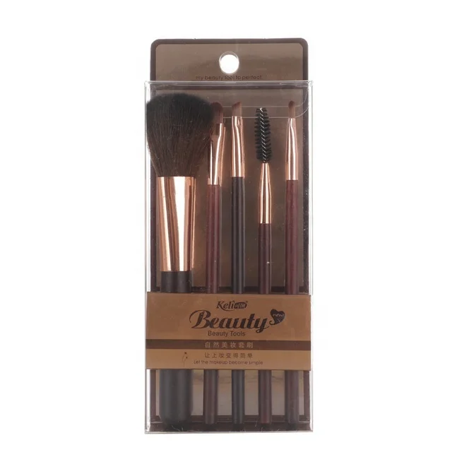 

New Design 5pcs Makeup Brush Set Wooden Handle Foundation Brush Kit, Black, brown