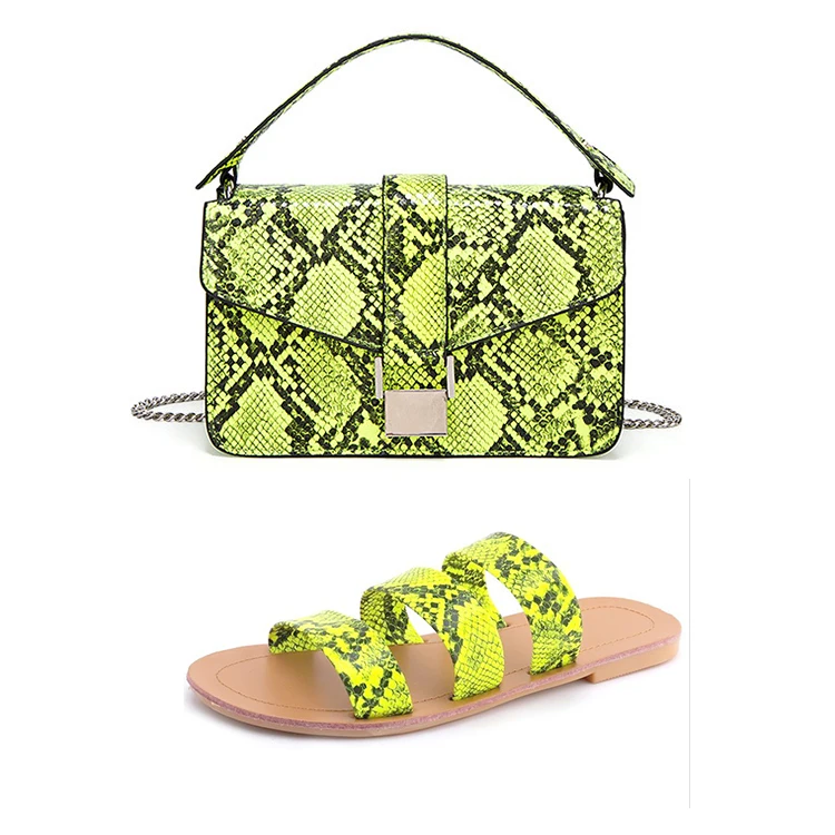 

2020 Wholesale Designer Women Lady Fashion Trendy Snake Slipper Women Crossbody Hand Bag Matching Shoe and Bag Set for Party