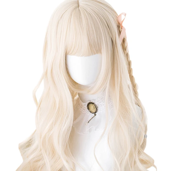 

Long Beige Light Gold Curly Hair 22 INCH Harajuku Lolita Princess Sweet High Temperature Silk Cosplay Party Crazy COS Wig, Pic showed