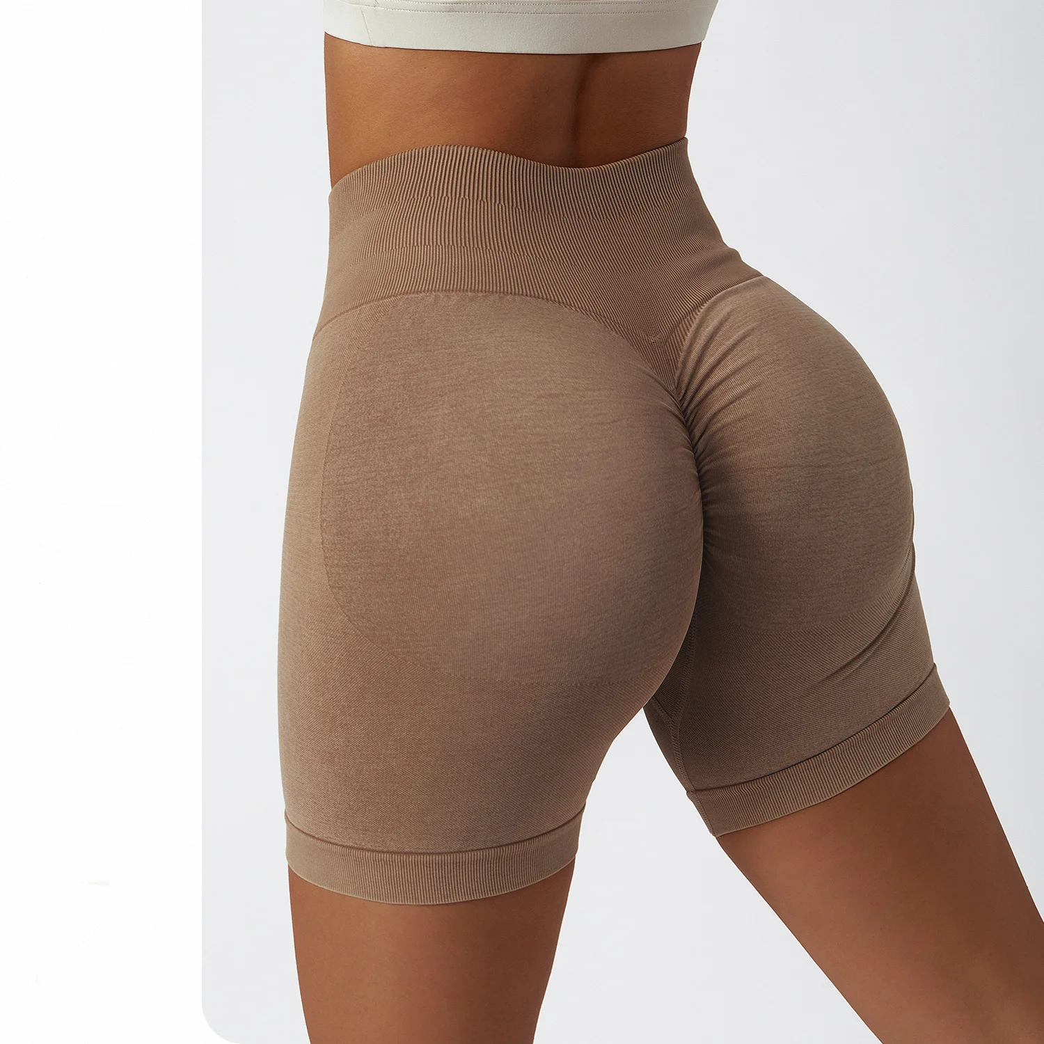 Summer Washed Seamless Yoga Shorts tight  Peach Buttocks High Waist Elastic Fitness Shorts Women's Running Sports Leggings