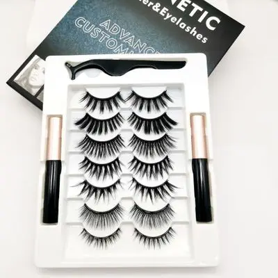

Queena Seven pairs mixed magnetite falseeyelashes set natural simulation 3D glue free magnetic false eyelashes factory wholesale