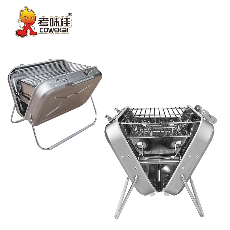 

China Wholesale Home Outdoor Mini Portable Folding BBQ Grill For Camping, Natural stainless steel color