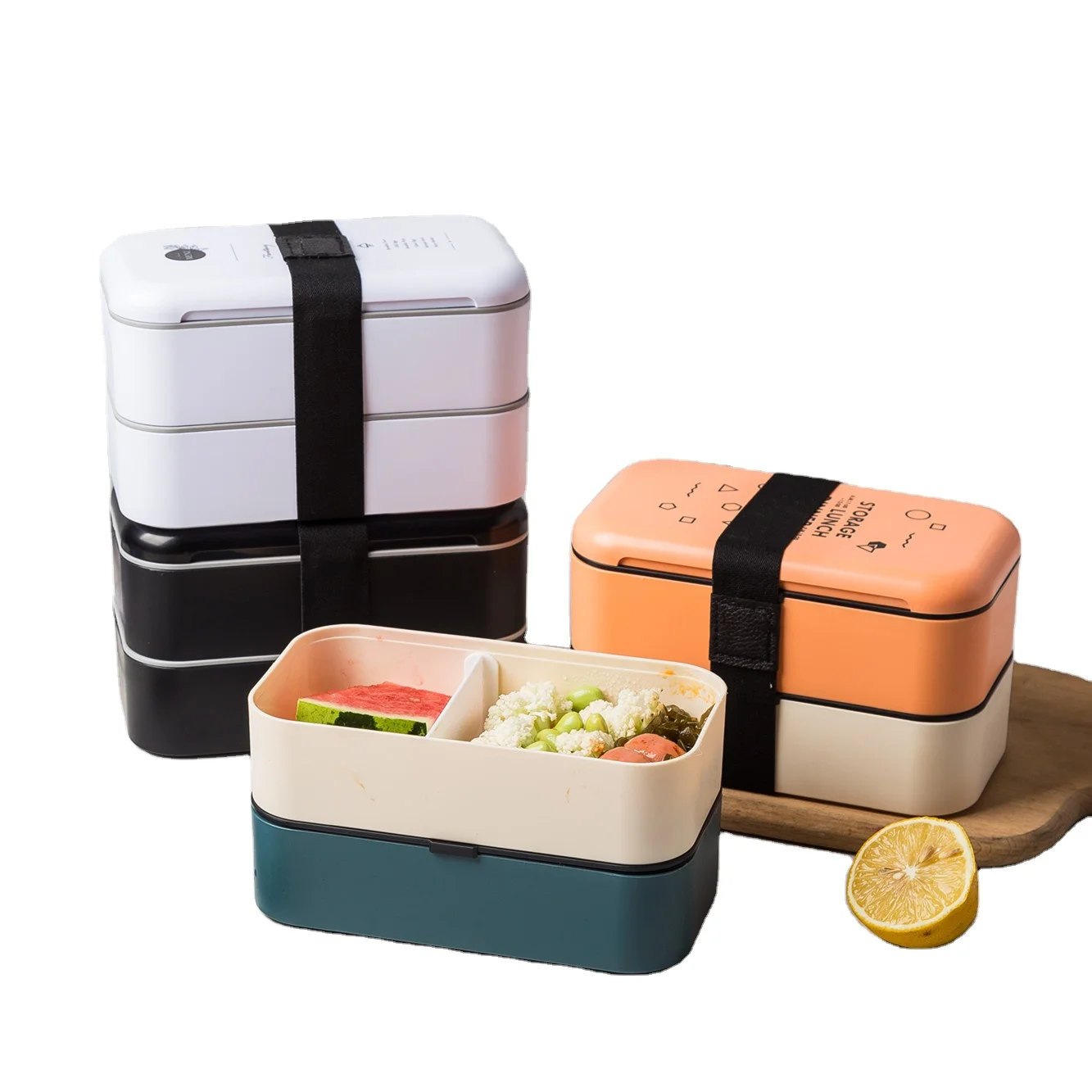 

Wholesale 2 Layers Microwavable Safe Leakproof PP Food Containers Plastic Lunch Bento Box