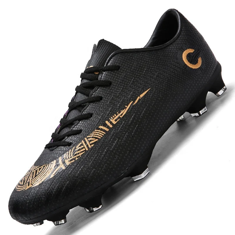 

Outdoor men's front lace-up football shoes affordable quality football shoes high ankle boys splint training trainers, Black
