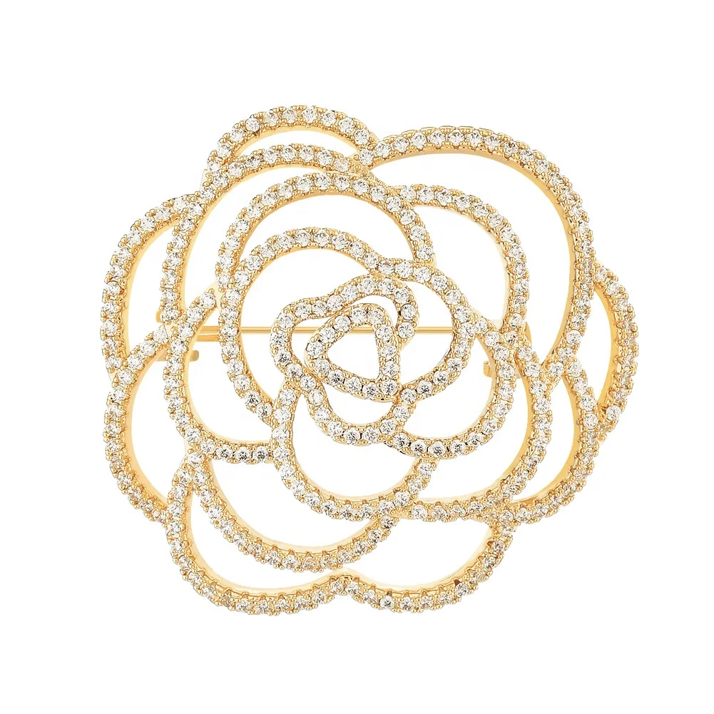 

XILIANGFEIZI Latest Fashion Lapel Luxury Clothing Accessories Zircon Korean Pin Flower Brooches For Women, Gold,silver