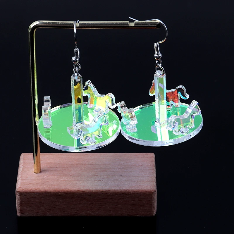 

Incredible Fantasy Laser Jewelry 3D Three-dimensional Childhood Memories Carousel Drop Earrings Acrylic Cute Cartoon 1 Pair FS