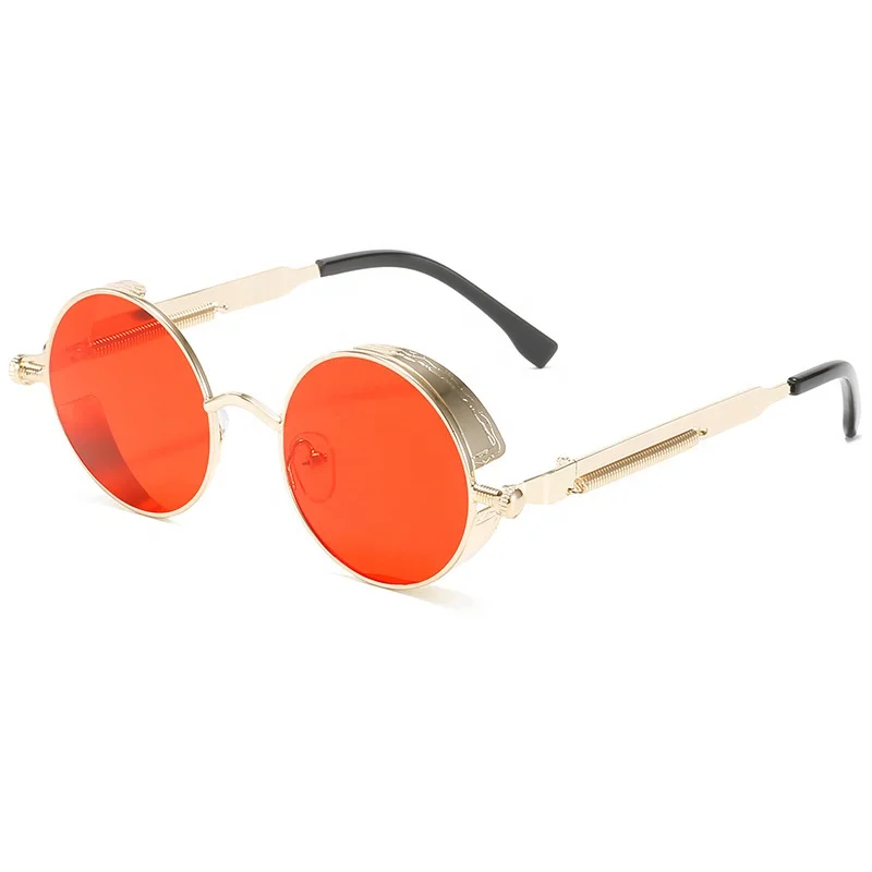 

New Steampunk Metal Sunglasses Cheap Wholesale Retro Round Spring Temple Sunglasses