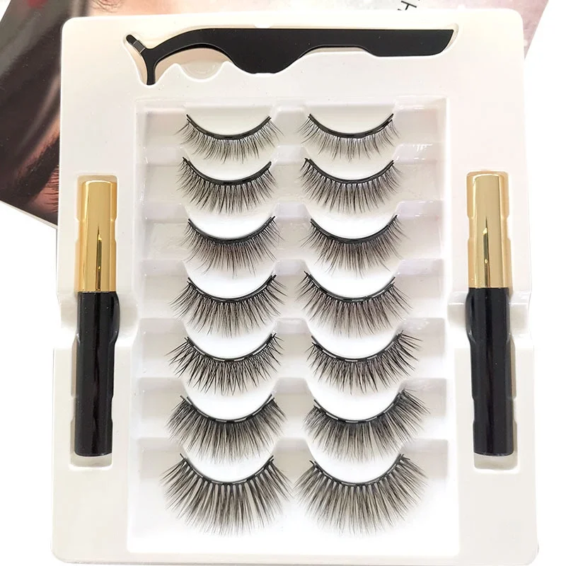 

Wholesale 3d mink 6 magnetic eyelashes and eyeliner kit 5 pairs magnet eyelash private label magnetic lashes and liner, Custom color