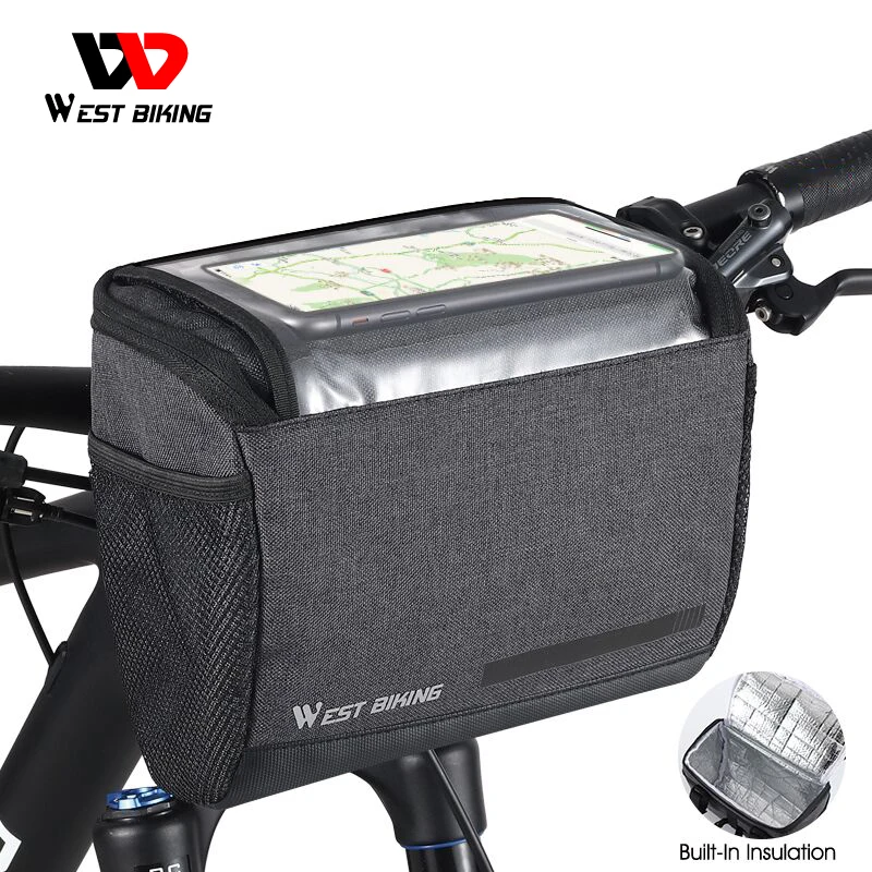 

WEST BIKING Custom Insulated Bicycle Bike Handlebar Bag Waterproof Bicycle Handlebar Phone Front Frame Bag