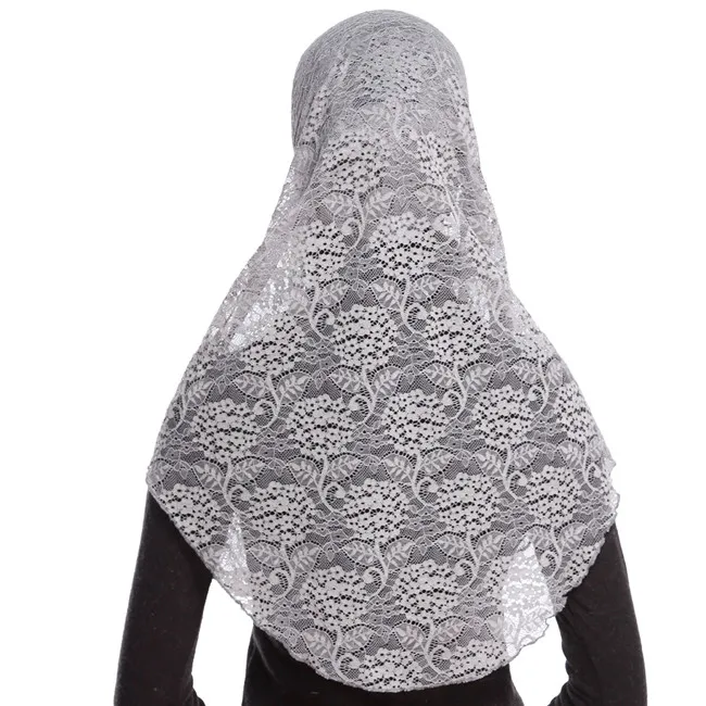 
SE3037 Arabic Islamic Kuwaiti hijab Saudi women plain color whole floral lace hijab polyester muslim scarf 
