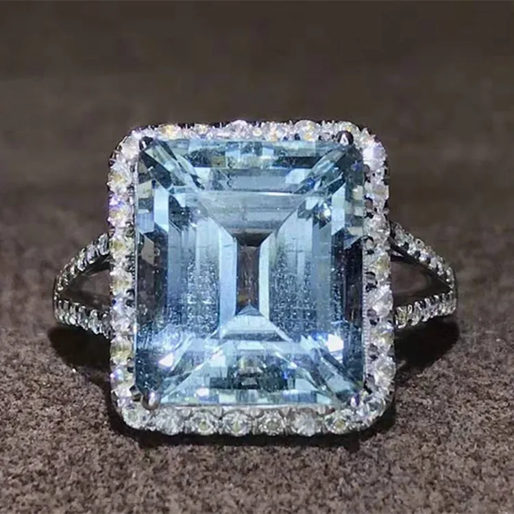 

trendy luxury big gemstone jewelry wedding engagement 18k gold 5.81ct natural aquamarine ring for women