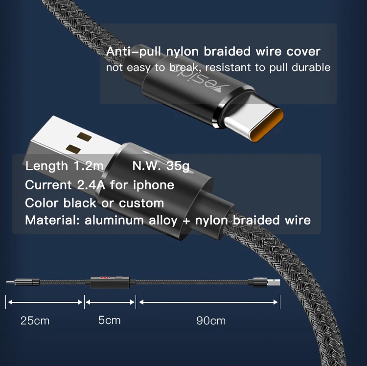 Timed Power Off 8 Pin 2.4A Charger Date Cable Cable Led Displayed Light Timing Charging Usb Cable For Iphone