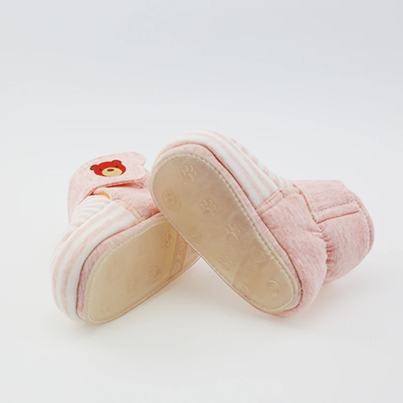 
customized Wholesale 0-1years cloth sole toddler cute booties shoes baby Striped cotton fabric boots baby shoes 