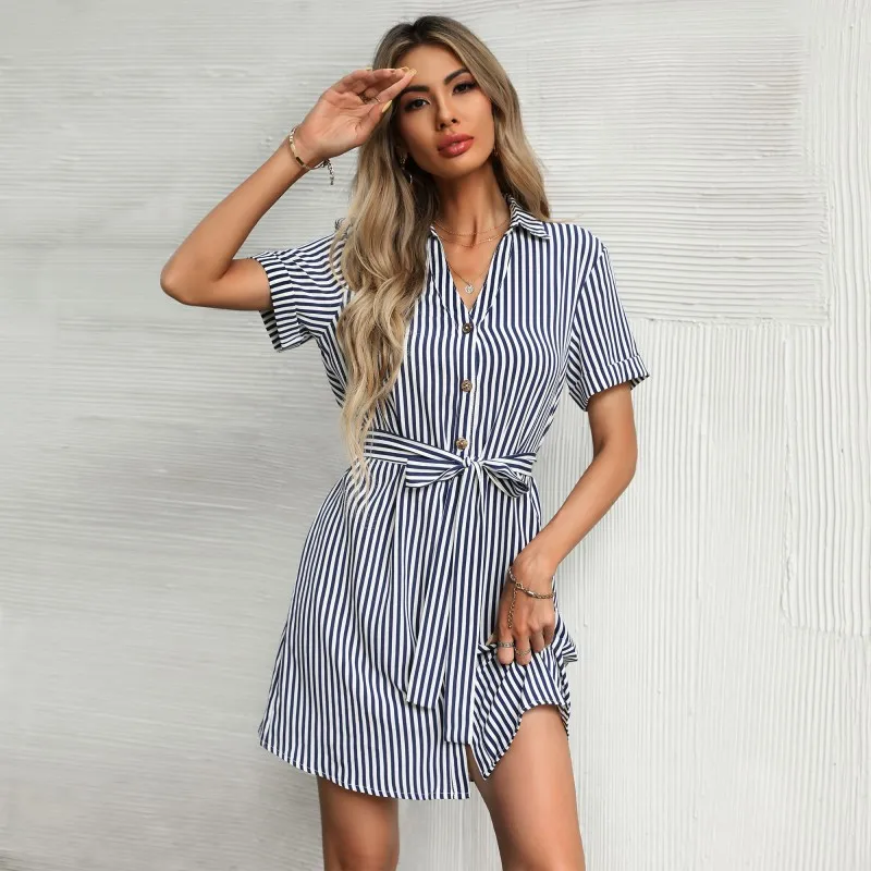 

Dress shirt 2021 fashion bussiness style summer women striped shirt dresses