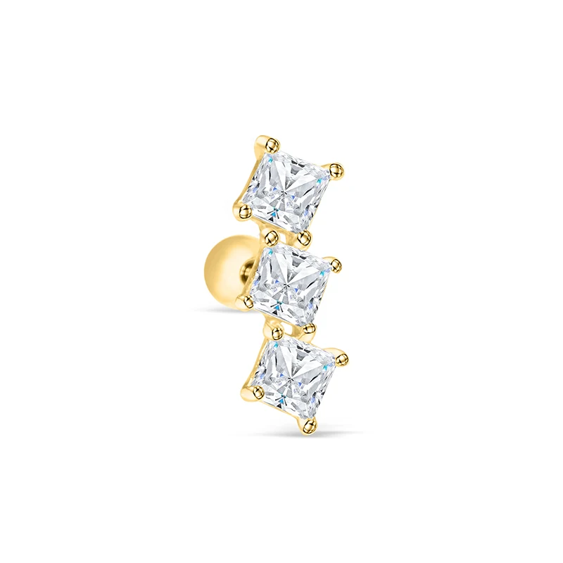 

2021 ROXI s925 sterling silver three square diamonds thread piercing stud earrings for women 2021