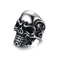 

Man Punk style high polished titanium 316L Stainless Steel Black Mens Skull Rings with skeleton Vintage Gothic Silver Biker ring