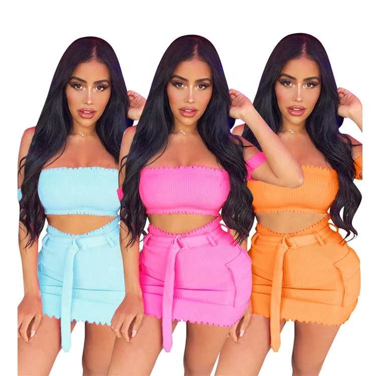 

Wholesale Fashion Off Shoulder Workwear Dress Set Ladies Cute Women Clothing Short Skirt Two Piece Skirt Set