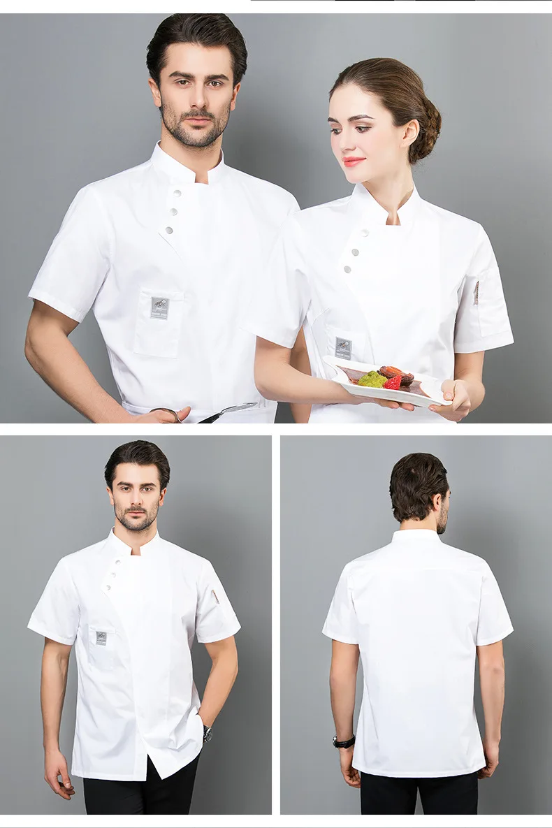 
Bulk sale 65% poly 35% cotton chef coat uniform workwear clothing black/white chef uniform jacket with pockets 