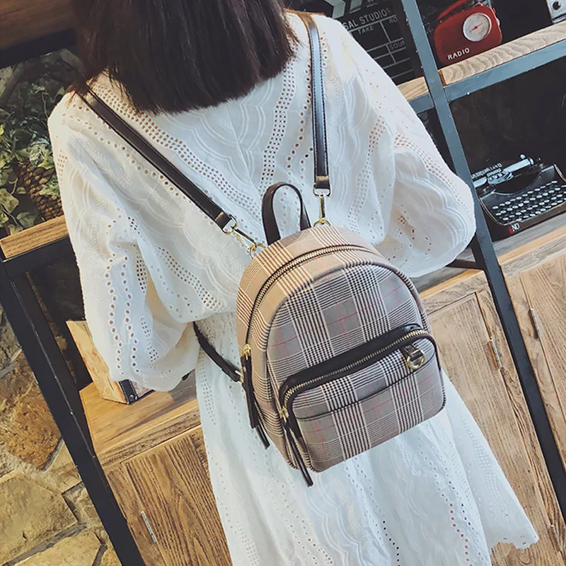 

In stock mini plaid ladies girls fashion satchel all-match for girls backpack school bags, As pic