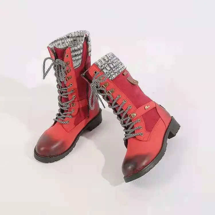 

New 2021 Autumn Winter Solid Color Black Female Thick-Heeled Flat Bottom High Boots For Women