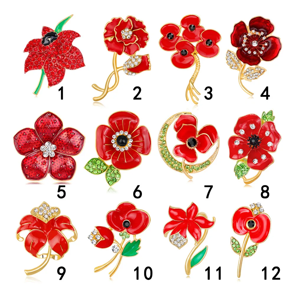 

Wholesale Crystal Rhinestone Floral Red Rose Flower Brooches Wedding Red Rose Flower Brooch Hijab Pin