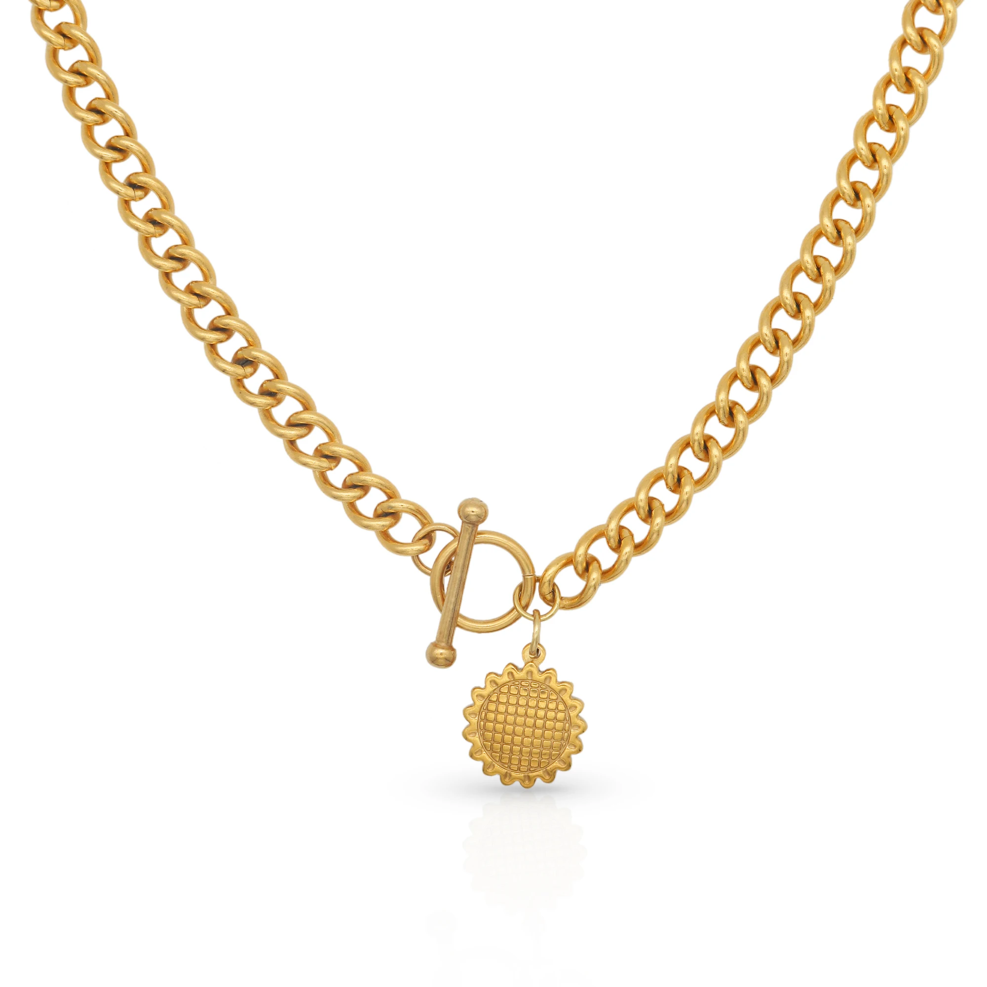 

Chris April 316L stainless steel PVD plated T-bar chain flower pendant men necklace