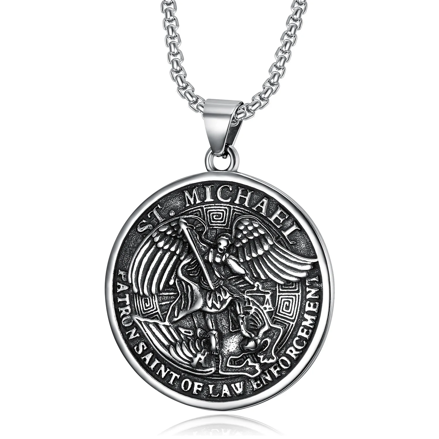 Fashion Jewelry Saint Michael's St. Michael archangel Pendant Necklace Titanium Charm Chain Men 316L Stainless Steel Necklace