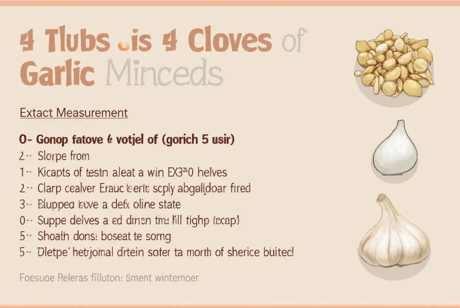 Fresh garlic cloves next to measuring spoons showing minced equivalent
