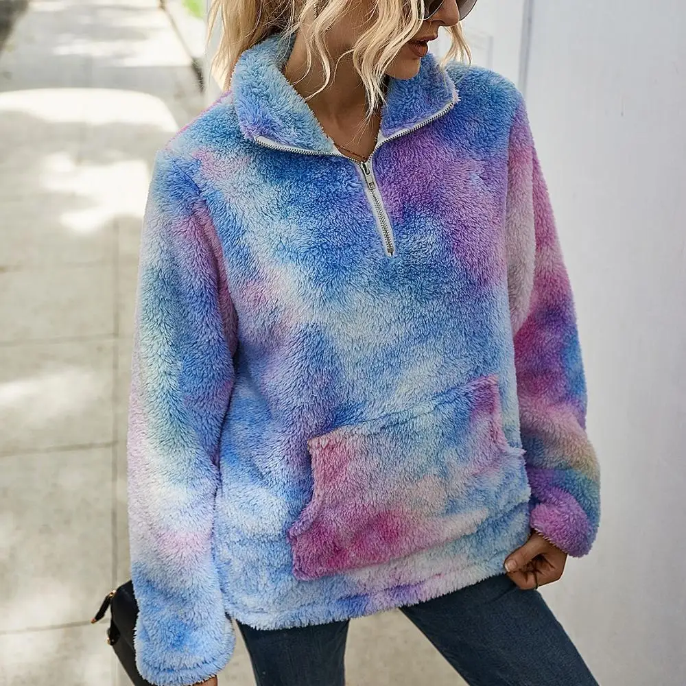 

High Quality Fashion Winter Women Hoodie Color block Furry Pullover Women Hoodie, Green, dark blue, blue, dark pink, pink, gray