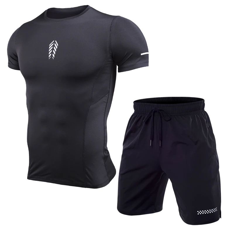 

wholesale workout factory price fitness men custom t shirt short set 2 piece men sport t shirt men gym